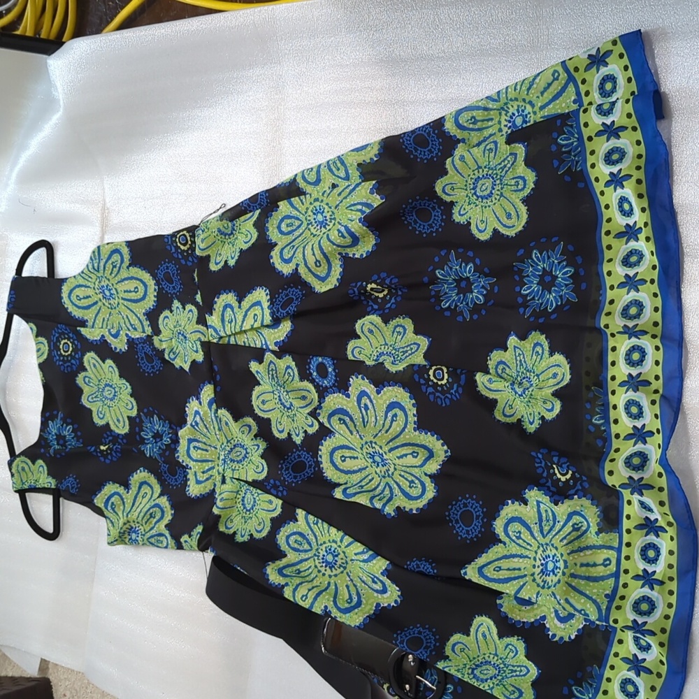 NWOT Studio I Women's 2 Piece Black Floral Chiffon Dress With Blue Jacket Size14 - Picture 4 of 9